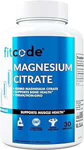 [BRSW2BAQOQNAI23J] Fitcode Magnesium Citrate Capsules 400mg - Muscle and Bone Health Magnesium Supplement with Pure Magnesium Citrate for Muscle Relaxation & Bone Strength - 60 Veggie Magnesium Capsules for Heart Health