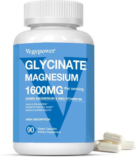 [BRSRAZAOBZ6GYFA4] Magnesium Glycinate 1600mg Supplements - with Vitamin B6 & Zinc, Vitamin D3, Chelated Magnesium for Sleep, Muscle, Bone and Immune Health, High Absorption Magnesio, Non-GMO, Vegan 90 Capsules