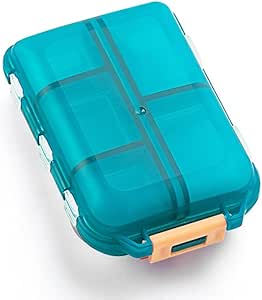 [BRSRA2Y2CUNB6GT2] Daily Travel Pill Case Organizer, Small 10 Compartments Medicine Box Dispenser, Compact Purse Portable Pill Reminder Perfect for On-The-Go Storage Vitamin, Fish Oil, Calcium Tablet, Green