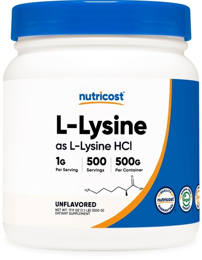 [BRSWG2YDOABQGCDL] Nutricost L-Lysine Powder 500 Grams - Pure L-Lysine, Non-GMO, Gluten Free