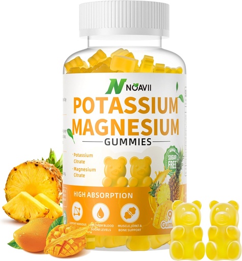 [BRSROH33O4AWCF3V] Potassium Magnesium Gummies, New Formula Calm Magnesium Glycinate Gummies, Chewable Gummy Supplements for Leg Cramps & Muscle, Pineapple Flavor 90 Count