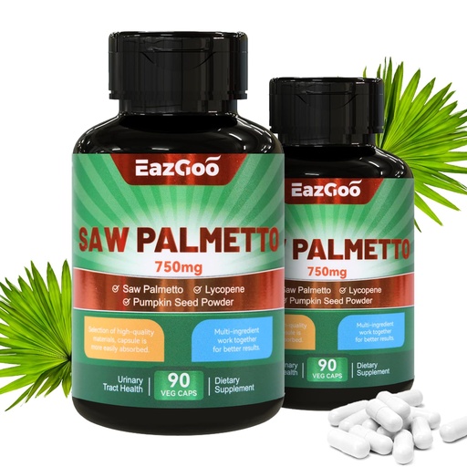 [BRSROCAFPMCRUHQ6] Saw Palmetto Supplement, Saw Palmetto Extract 750mg, with Lycopene, Pumpkin Seed Powder, for Men and Women,Non-GMOs & Gluten, Vegan, 90 Count Capsules（Pack of 2）