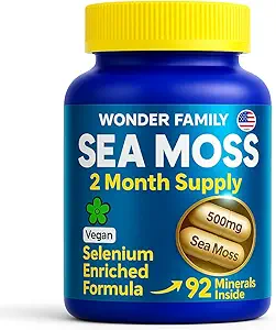 [BRSRAEA7BYHGEHLX] Wildcrafted Irish Sea Moss Capsules – Chondrus Crispus or True Sea Moss Advanced with Biotin, Niacinamide, Vitamins – Multimineral Supplement – Alternative to Irish Seamoss Gel – 60 Seamoss Pills