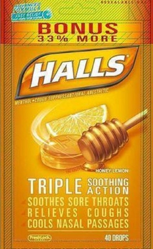 [BRSWKZQAOYFGIE3K] Halls Menthol - Cough Suppressant/Oral Anesthetic, Honey-Lemon, Drops, 40 ct. Pack of 2