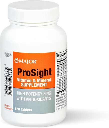 [BRSRMFQ5OEOQ4EQ6] MAJOR ProSight Vitamin and Mineral Supplement - Daily Multivitamin for Women and Men with High Potency Zinc, and Antioxidants for Optimum Nutritional Support - 120 Tablets