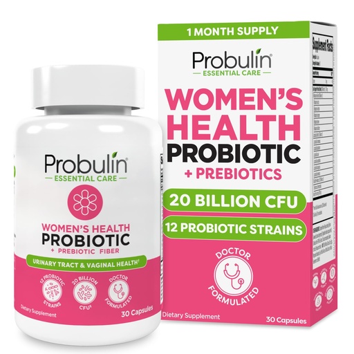 [BRSRAAYPPN4AADT7] Probulin Womens Probiotic - Vaginal, UT, Gut & Immune Health with Lactobacillus Reuteri - 20 Billion CFU, 12 Probiotic Strains & Prebiotics - 30 Vegan, Gluten Free Capsules for Whole-Body Wellness