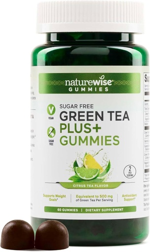 [BRSRAEARO4CBE2DL] NatureWise Green Tea Gummies - Keto, Sugar Free - Supports Fitness Goals for Women & Men - 500mg Green Tea + Raspberry Ketones, Garcinia Cambogia - Vegan, No Gluten - 60 Count[1-Month Supply]