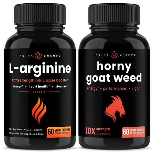 [BRSROHT4AABQ4EL4] NutraChamps L-Arginine Capsules and Horny Goat Weed Capsules 2 Pack Bundle