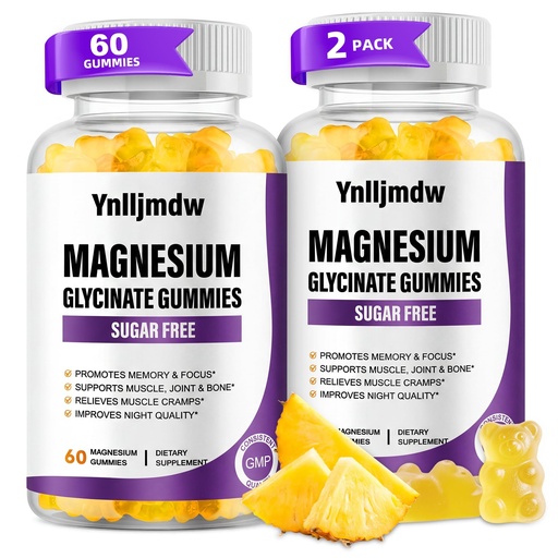 [BRSRAZI7OR5GGEL7] Magnesium Glycinate Gummies 2 Pack, 500mg Magnesium with Calcium & Vitamins | High-Absorption, Supports Bone, Muscle & Sleep, Vegan, Non-GMO, Pineapple Flavor