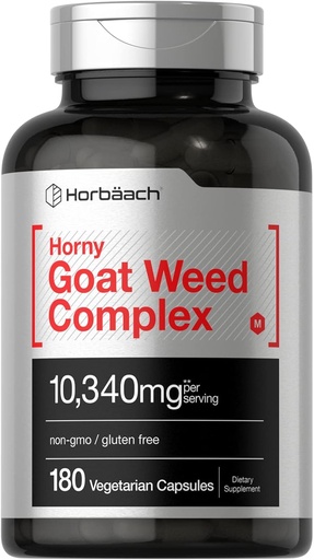 [BRSW2GL5A4GREE3G] Horbäach Horny Goat Weed Complex | 10 340 мг | 180 капсул | Вегетарианская, не-ГМО и безглютеновая формула с трибулусом, макой, йохимбе и L-аргинином