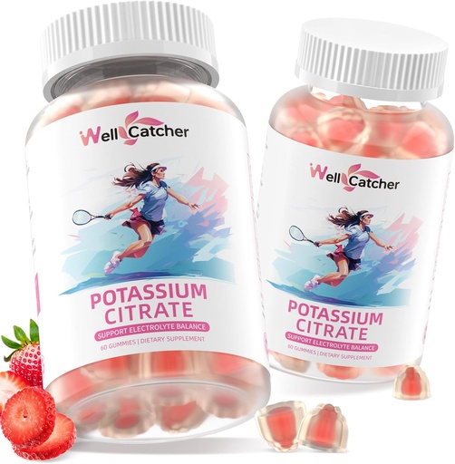 [BRSRAFI5PIFRA2TV] Potassium Citrate Gummies for Adults Men Women - High Potassium Supplement 500 MG Sugar Free Support Electrolyte Balance Leg Cramps Vegan Non-GMO Organic Strawberry Flavor 2 Packs