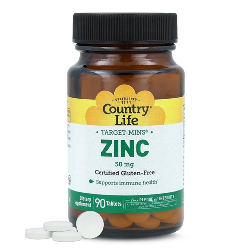 [BRSWIYQ6C4FBWD3O] Country Life Target-Mins Zinc 50 mg 90 Tablets - Zinc Supplements for Immune Health - Zinc 50mg - Zinc Support