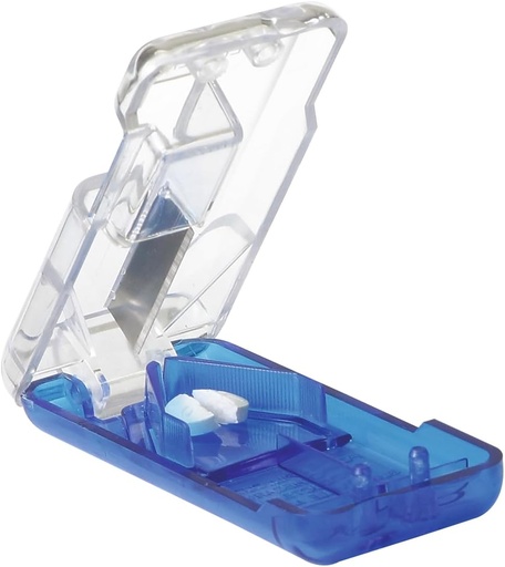[BRSWIYYCDIPRW3QV] EZY DOSE Pill Cutter and Splitter with Built-in Pill Dispenser, Easy-Cut Stainless Steel Blade for Tablets, Vitamins, Medication, Portable, Travel-Size Pill Cutter for Seniors, Pets & Daily Use, Blue