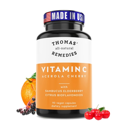 [BRSWYEAHOB4GOD3F] Thomas' all-natural Remedies Vitamin C with Organic Elderberry, Organic Citrus Bioflavonids - Whole Food Supplement - Non-GMO - Raw Vegan - 90 Capsules