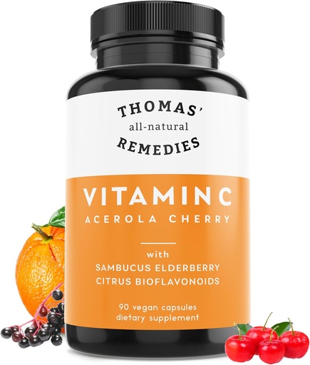 [BRSWYEAHOB4GOD3F] Thomas' all-natuurlijke remedies Vitamine C met biologische vlierbes, biologische Citrus Bioflavonids - Whole Food Supplement - Non-GMO - Raw Vegan - 90 Capsules