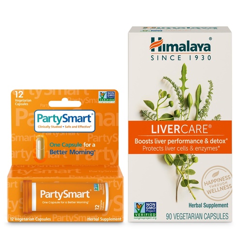 [BRSROAA2CJYWMF3K] Himalaya PartySmart 12 Caps, One Capsule for a Better Morning After Drinking Plus LiverCare, 90 Caps for Daily Liver Cleanse, Liver Support and to Eliminate Waste – 2 Product Bundle