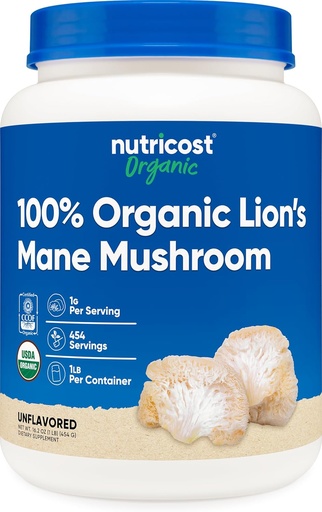 [BRSWGBLRCR5QICQ3] Nutricost Organic Lion's Mane Mushroom Powder 1LB - Certified USDA Organic