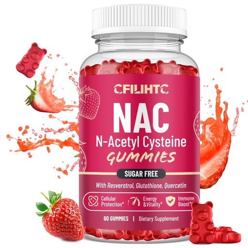 [BRSRAHA7CMCGEGY6] CFILIHTC NAC Gummies 600mg, N Acetyl Cysteine Supplement with Glutathione, Resveratrol, Magnesium, CoQ10, NAC Chewable for Antioxidants & Immune Support, Strawberry Flavor 60 Gummies