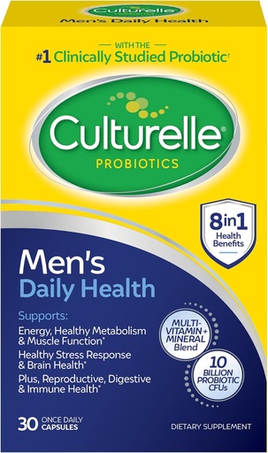 [BRSRMCYKOIDRU2TO] Culturelle Daily Health 8-in-1 Probiotic and Multivitamin for Men - 30 Count - Naturally-Sourced Probiotics for Digestive Health & Immune Support, with Magnesium, Vitamin D3, Vitamin C, Vitamin B12