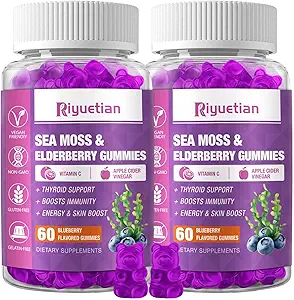 [BRSROGQDBYIG2A3V] Sea Moss & Elderberry Gummies, Blueberry Flavored Gummy, Vitamins Sea Moss Supplements with Vitamin C + Zinc and Apple Cider Vinegar, Good Texture, Vegan-Friendly, 120 Count(Pack of 2)