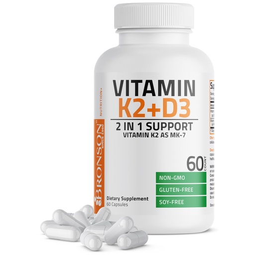[BRSWGZLQBZ5GA2DV] Bronson Vitamin K2 D3 (MK7) Supplement Non-GMO Formula Vitamin D3 5000IU (125 mcg) & 90 mcg K2 MK-7, Easy to Swallow D & K Complex, 60 Capsules