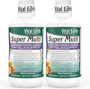 [BRSWKYAMCZ5R43Y3] Vital Earth Minerals Super Multi 2-Pack – Liquid Multivitamins for Women, Men & Kids, Liquid Vitamins with Fulvic Acid for Better Absorption, MTHFR Support, 32 Oz Ea + 1 Oz Cup