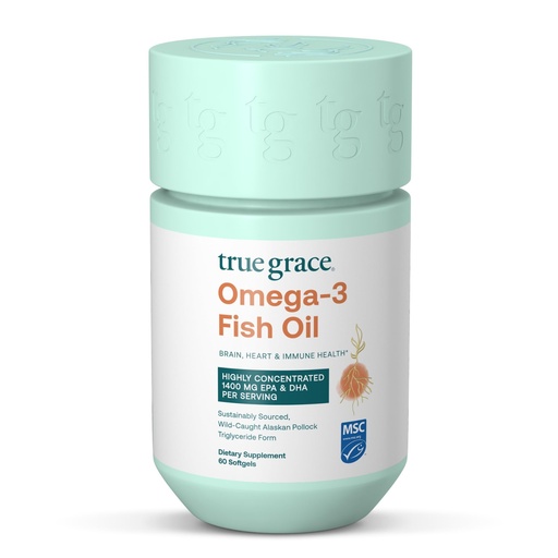 [BRSW22YCB4MBMYDV] True Grace Omega-3 Fish Oil - 60 Softgels - 1400 mg EPA + DHA - Brain, Heart, Joint & Immune Health - Organic, Gluten Free, Soy Free