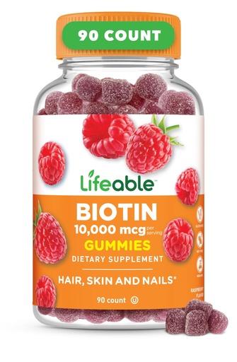 [BRSWYZIYC54A2DYZ] Lifeable Biotin Gummies | 10,000mcg | Great Tasting Hair Skin and Nails Gummies | GMO-Free Vegan Biotin Supplement | Hair Skin and Nails Vitamins for Women | 90 Gummies
