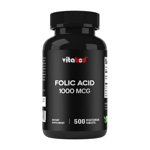 [BRSROFACAQOWM3YU] Vitabod Folic Acid 1 mg (1000 mcg) (Vitamin B9) - 500 Vegetarian Tablets - an Essential Prenatal and Postnatal Vitamin
