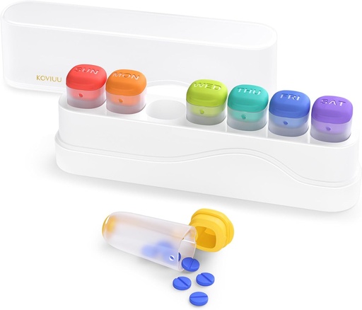 [BRSROGI3OR4BQALO] Weekly Pill Organizer 1 Time a Day, KOVIUU Removable Pill Box 7 Day, Portable Travel Pill Case, Once Daily Medication Container Holder, Week Pillbox Dispenser for Vitamin Medicine Supplement, White
