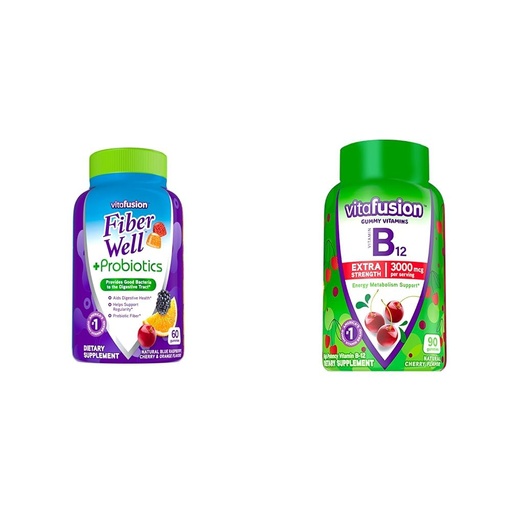 [BRSRAYYYCJYBGH32] Vitafusion Fiber Well + Probiotics Gummies for Adults 60 Count Extra Strength Vitamin B12 Gummy Vitamins for Energy Metabolism Support 90 Count