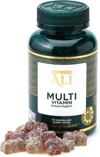 [BRSRAZ37CIJRAEYZ] Dr ALI Natural Multivitamin Gummies , Organic Daily Gummies with Vitamin A, C, " Essential Nutrients , Immune Support, Digestion, Brain ' Vision Health , Gluten-Free , Gelatin-Free | 70 count