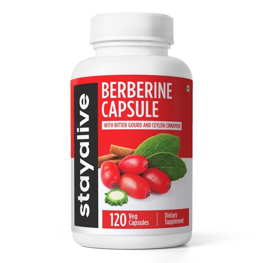 [BRSROCQ5A4GQ2G3D] STAY ALIVE Premium Berberine with Ceylon Cinnamon, 3-in-1 Complex with Berberine HCL 1200mg & Bitter Gourd Extract, 120 Capsules, Extra Strength Powder, Non-GMO & Gluten-Free Supplement