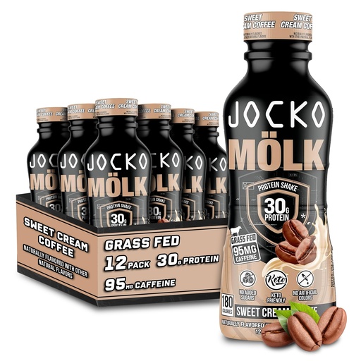 [BRSROATRBMJQG3YY] Jocko Fuel Mölk 30g Grass Fed Protein Shakes - No Added Sugar Protein Drinks KETO Friendly - Ready to Drink 12 FL Oz (Pack of 12) Sweet Cream Coffee