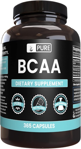 [BRSWGBQHOB7AKHL7] Pure Original Sastāvdaļas BCAA (365 Kapsulas) Nē Magnija vai rīsu filtrācijas, Vienmēr Pure, Lab Verified
