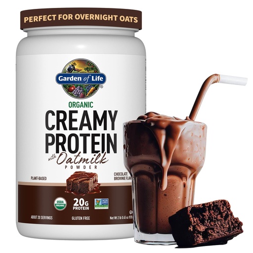 [BRSRMGQECEIBEYLX] Garden of Life Creamy Plant Protein + Oat Milk Powder + Chocolate Flavor Vegan Protein Powder – Plant Based, Prebiotics & Probiotics, Gluten-Free, Non-GMO, Chocolate Brownie Flavor, 2 LBS