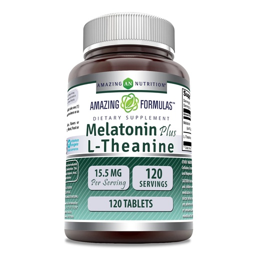 [BRSRMCQQDINRSDYV] Amazing Formulas Melatonin 10 Mg Plus L-Theanine 5.5 Mg Supplement | Tablets | Non-GMO | Gluten Free | Made in USA | (1 Pack, 120 Tablets)