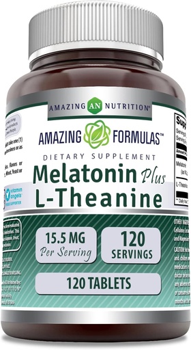 [BRSRMCQQDINRSDYV] Amazing Formulas Melatonin Plus L-Theanine 15.5 Mg ) Tablets supplement - Non-GMO - Gluten-Free ) Made in USA (1 Pack ) 120 count)