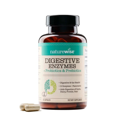 [BRSRAZD6A4BWCFD6] NatureWise Digestive Enzymes - Multi Enzymes with Probiotics + Prebiotics - Post Mealtime Comfort & Bloating Support + Aids Digestion and Gut Health - Soy-Free, Non-GMO - 60 Capsules[1-Month Supply]