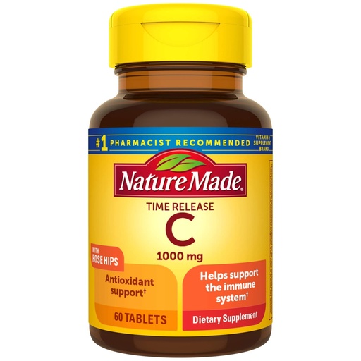 [BRSWIYQQBV5BQFDO] Nature Made Vitamin C 1000 mg Time Release Tablets with Rose Hips, 60 Count to Help Support the Immune System