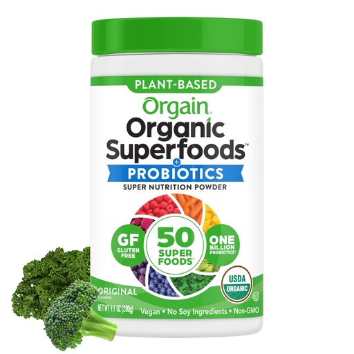 [BRSWK2Y5CYFBWHY5] Orgain Organic Greens Powder + 50 Superfoods, Original - 1 Billion Probiotics for Digestive Health, Antioxidants, Vegan, Plant-Based, Gluten-Free, Non-GMO, Green Juice & Smoothie Drink Mix - 0.62lb