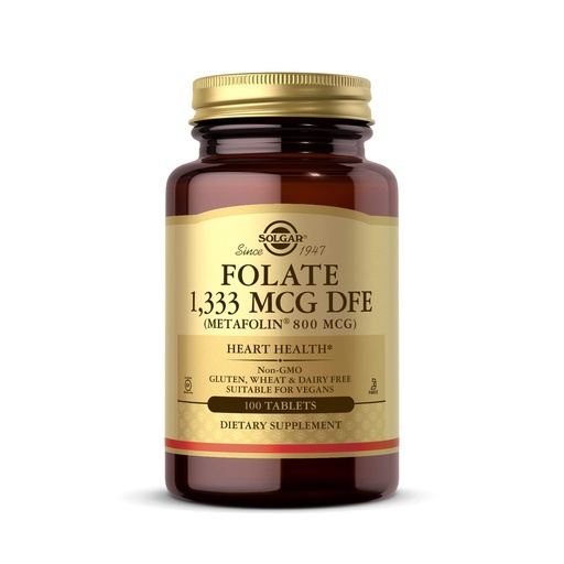 [BRSWIAA3OEIRYFTM] Solgar Folate 1,333 mcg DFE (Metafolin 800 mcg) - 100 Tablets - Prenatal Vitamin - Non-GMO, Gluten Free, Dairy Free, Kosher - 100 Servings