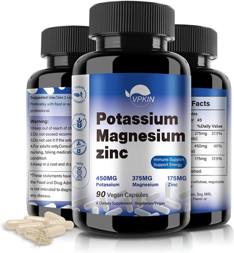 [BRSROAD2BZ4AY3I6] Potassium Magnesium Supplement 1000mg,High Absorption Magnesium Potassium Zinc Aspartate (90 Capsules)