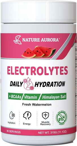 [BRSROGQBDEFW2FAZ] Electrolytes Powder No Sugar, Fresh Watermelon Electrolyte Powder, Hydration Powder, Enhanced with Himalayan Salt, BCAAs, and B-Vitamins, No Calories, Sugar Free Keto Electrolyte Drink - 90 Servings