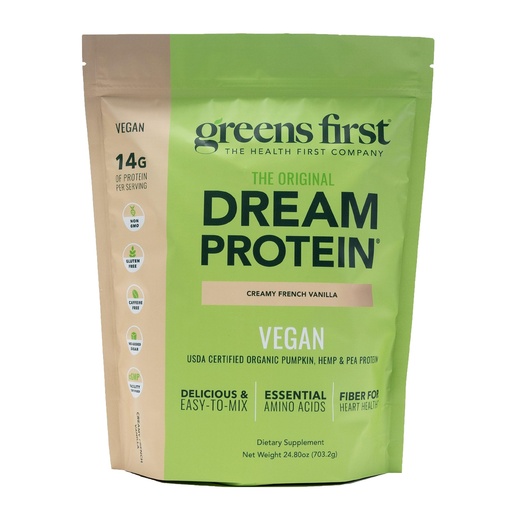 [BRSWGAQYOIMGO3Q3] Greens First Dream Protein Plant-Based Vegan Powder - USDA Organic Pumpkin, Hemp & Pea Protein - Gluten-Free, Non-GMO, No Added Sugar - Creamy French Vanilla, 24.8 oz