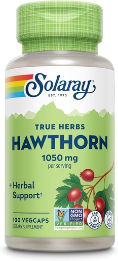 [BRSWKGACCAIGM2DM] SOLARAY Hawthorn Berry 캡슐 1050 mg - Soothing 초본 지원 - 전체 웰빙 지원을위한 Hawthorne Berry 보충 - 전체 Berry, Vegan, Non-GMO, 60 일 보증, 50 서빙, 100 VegCaps