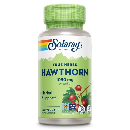 [BRSWKGACCAIGM2DM] SOLARAY Hawthorn Berry Capsules 1050 mg - Soothing Herbal Support - Hawthorne Berry Supplement for Overall Wellness Support - Whole Berry, Vegan, Non-GMO, 60 Day Guarantee, 50 Servings, 100 VegCaps