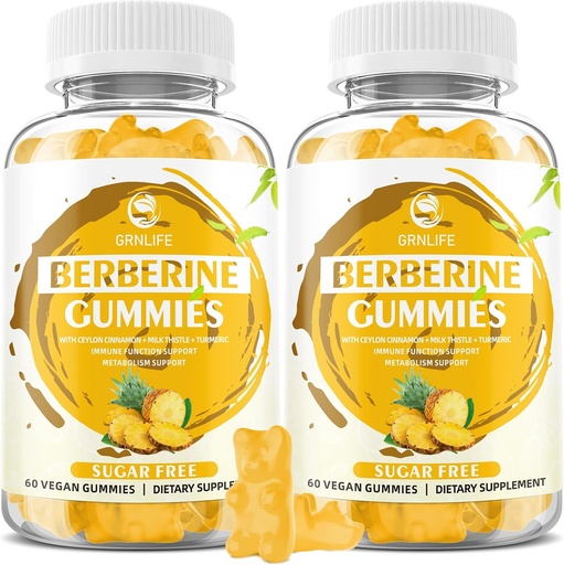 [BRSROBI7OEPAY2TF] Berberine Gummies with Ceylon Cinnamon 1500mg High Potency Berberine HCL Supplement for Immune and Metabolism Support, Sugar Free, Pineapple Flavor - 120 Count