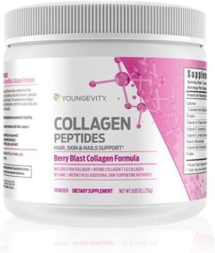 [BRSW2FT2OVYQYCDA] Youngevity Collagen Peptides Powder – Hair, Skin & Nail Support with Hydrolyzed Type I & II, Biotin, Vitamin B12, Antioxidants & Alpha Lipoic Acid – Joint & Bone Health – Berry Flavor – 251g