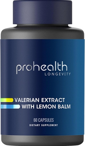 [BRSWIYT3BMNGYGDG] ProHealth Valerian Extract + Lemon Balm (60 Capsules) 160 mg Valerian + 80 mg Lemon Balm | Relaxation & Sleep Support | No Morning Grogginess | Vegan | Gluten Free | Soy Free